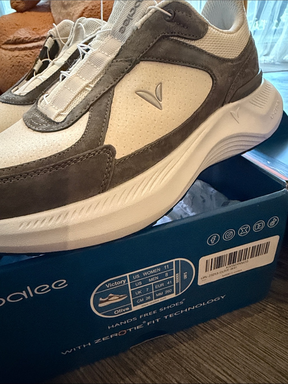 Unbranded Woman’s Cream and Olive Suede Athletic Sneakers - Picture 3 of 6